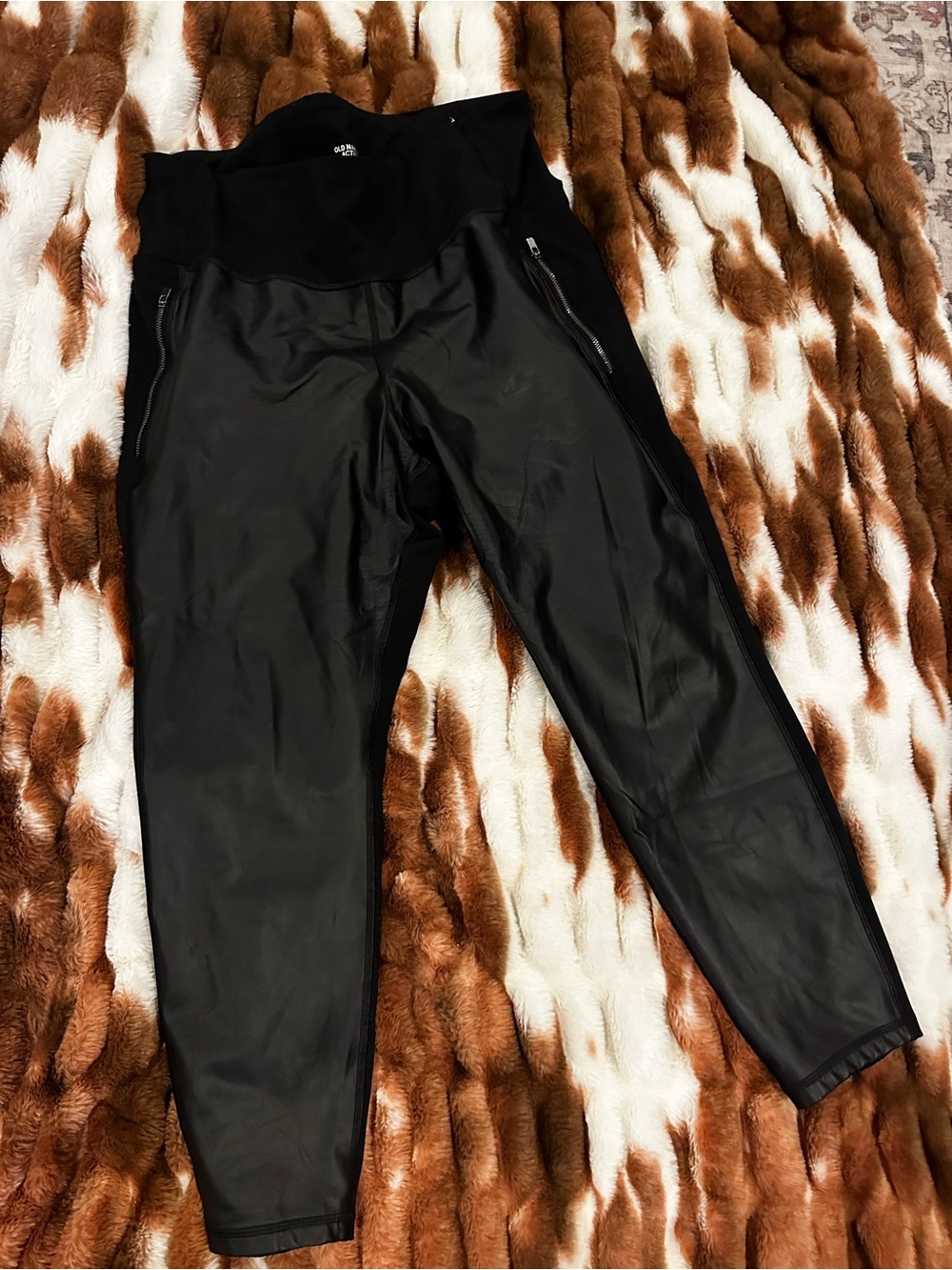 Women’s Black Faux Leather Ponte Knit Joggers - Old Navy